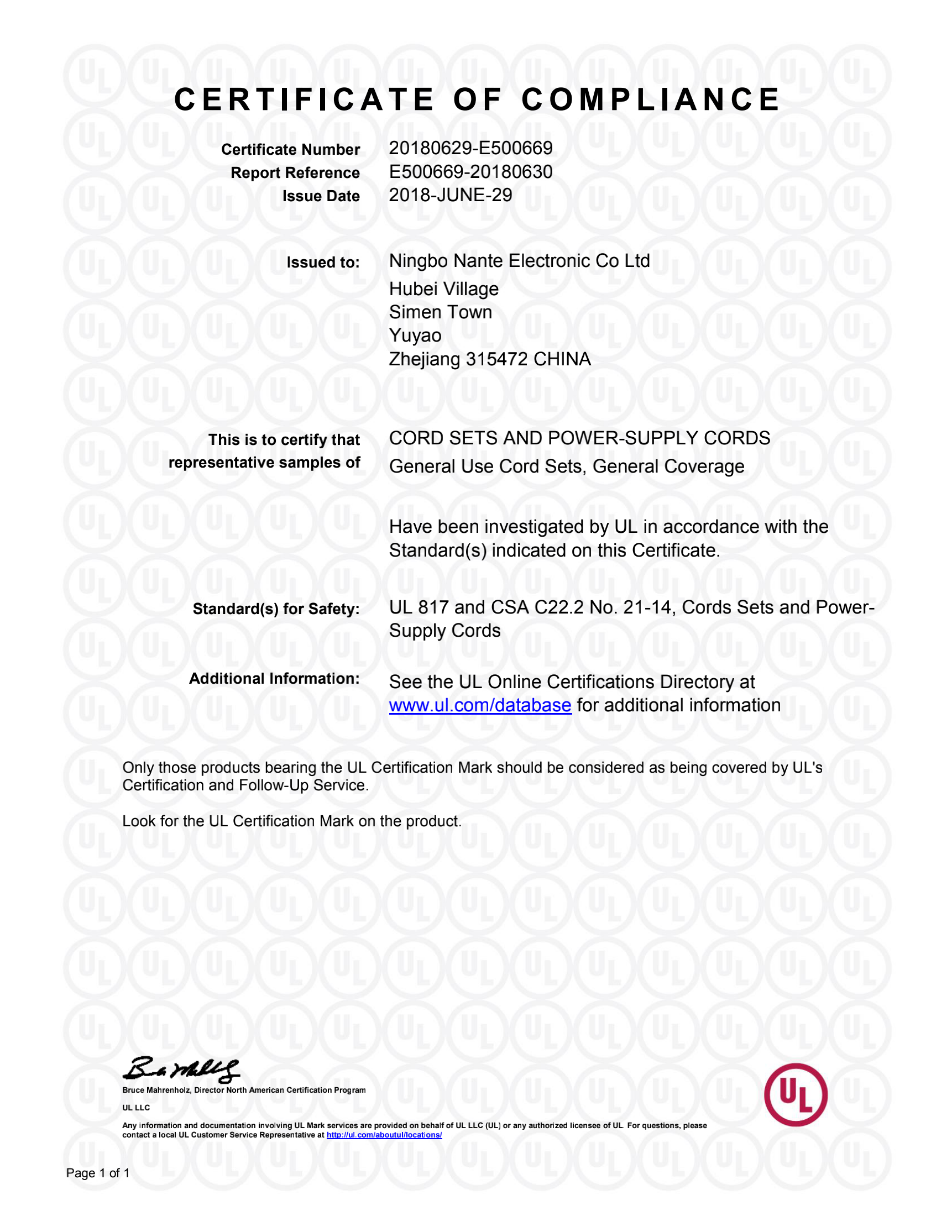 UL Certificate