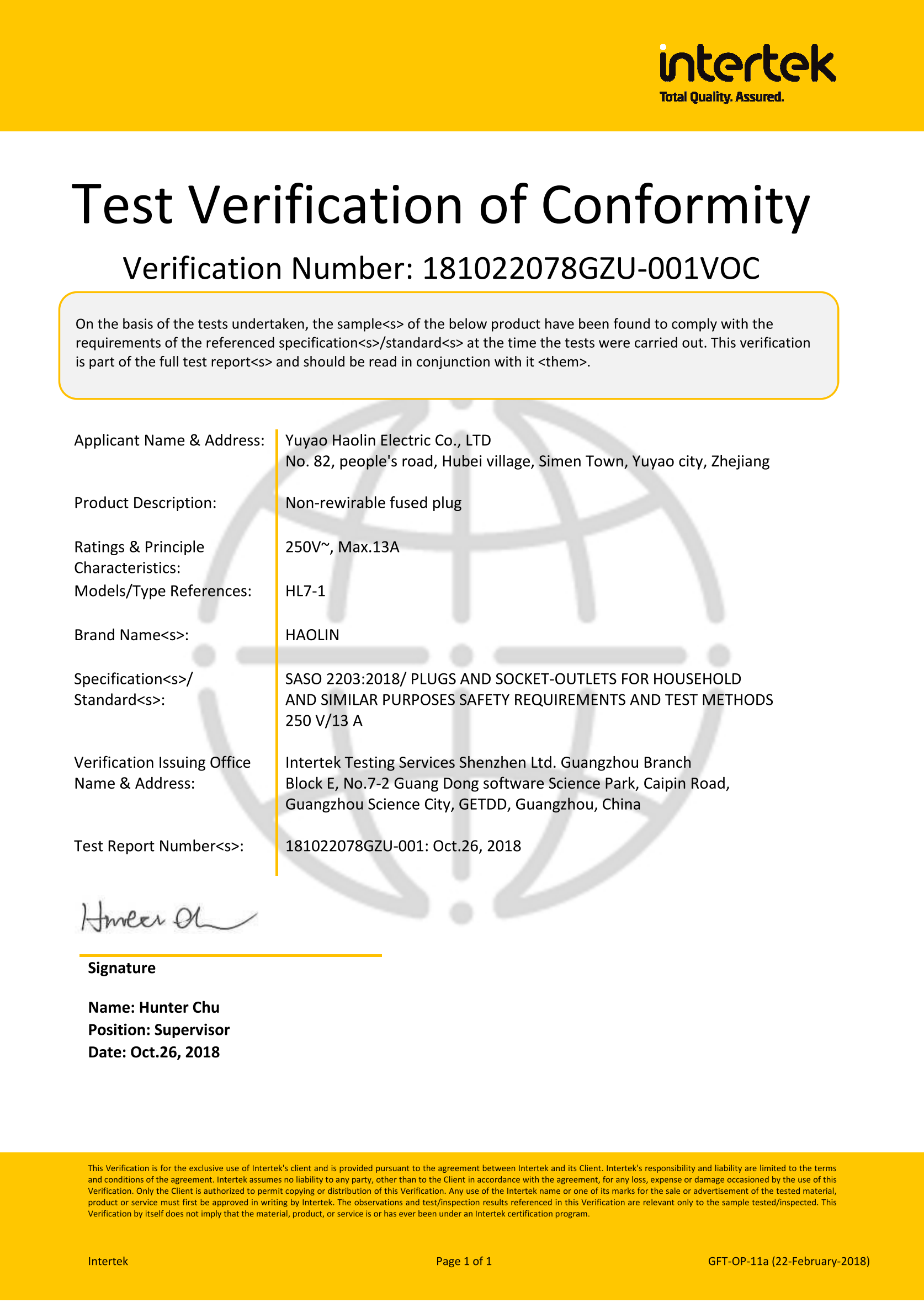 BS Certificate